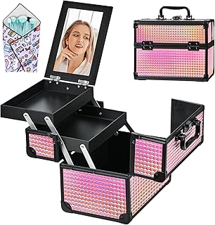 Portable Makeup Organizer with Trays in Black and Pink