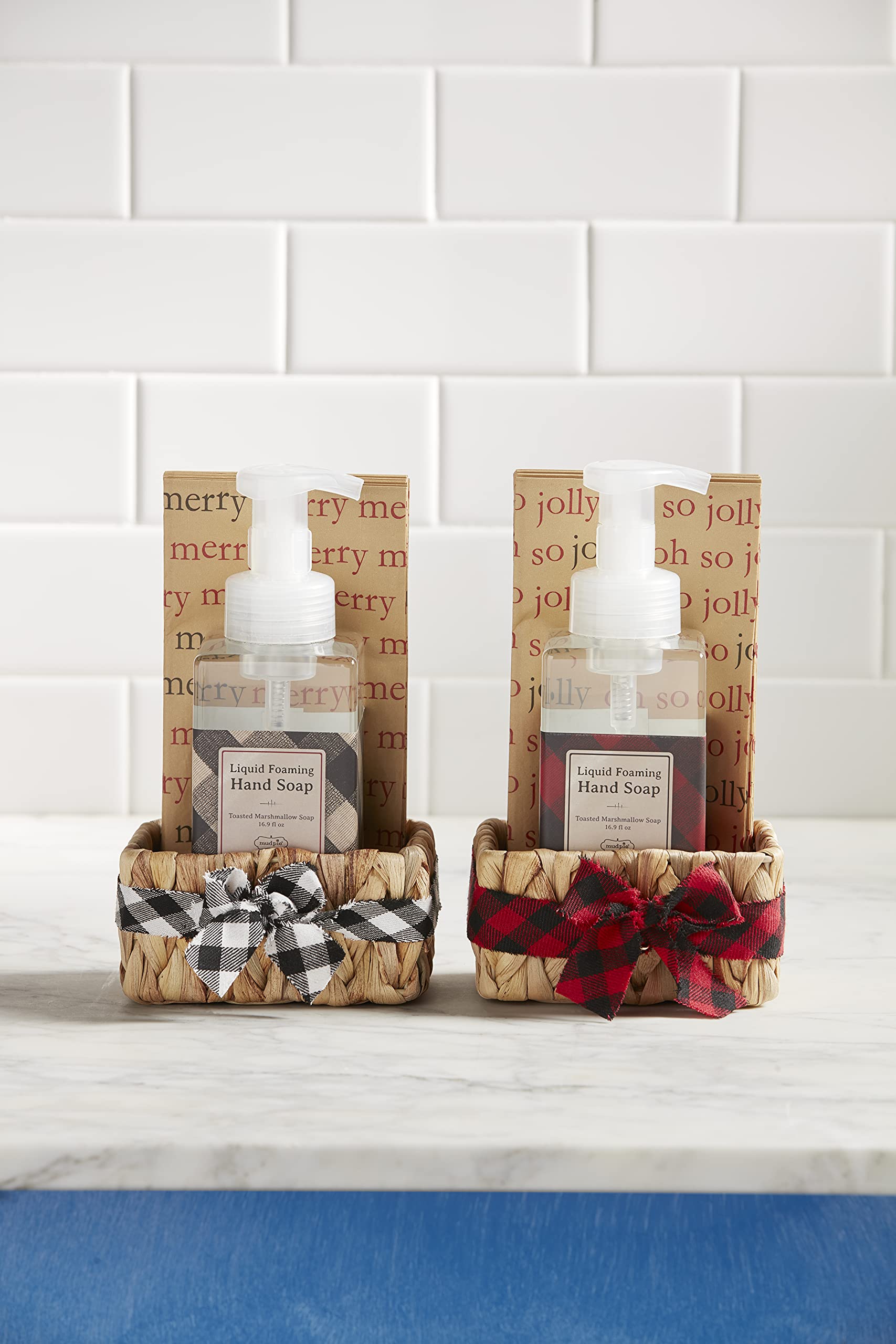  Cream Check Toasted Marsh Scented Soap  Napkin Basket Set, soap 17 oz  Napkins 7 3/4" x 4" 2 1/2" x 4 1/4" x 3 1/2"