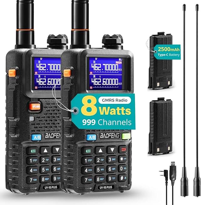 Two-Way Radio, Long Range, NOAA Weather, 2 Pack