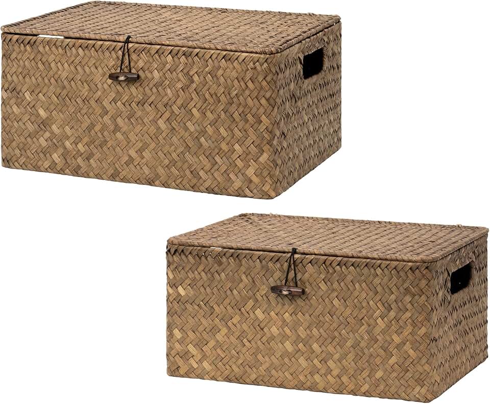 Large Wicker Storage Basket with Lid
