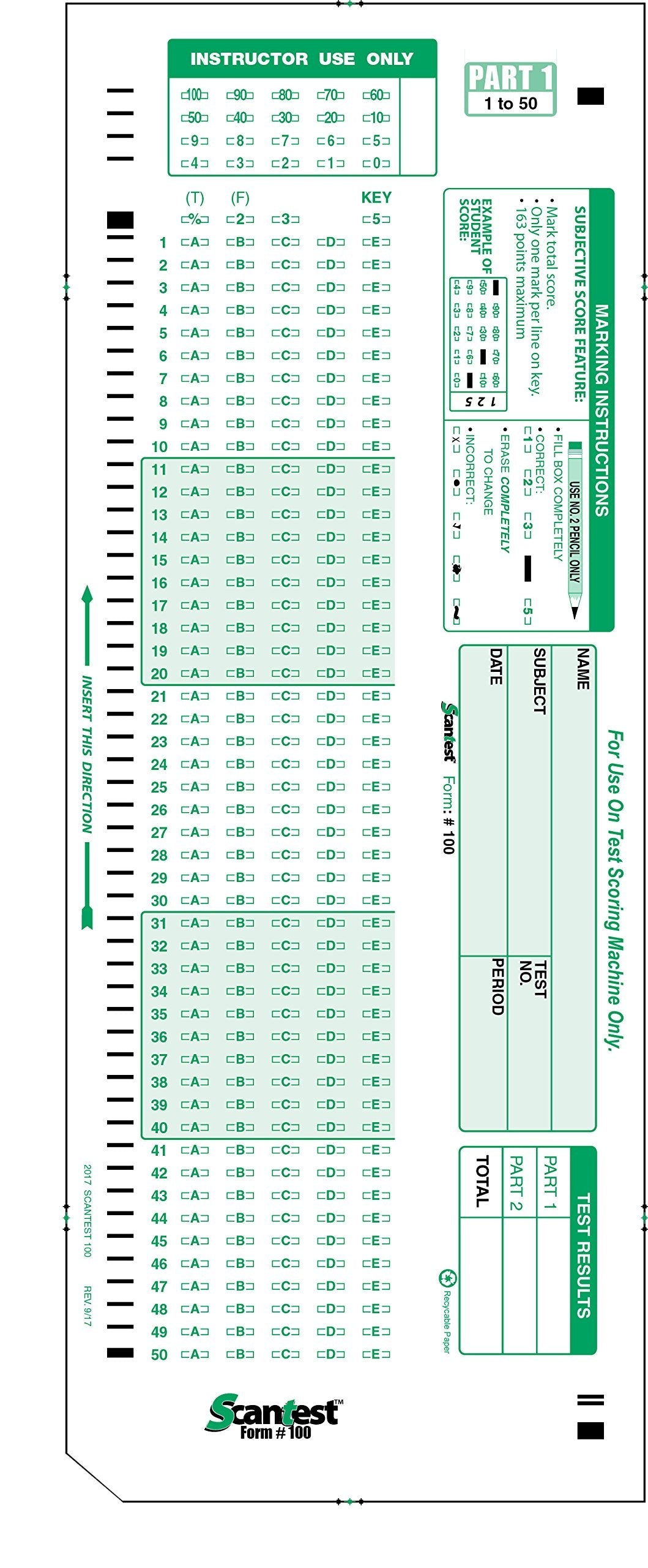 '-100, 882 E Compatible Testing Forms (50 Sheet Pack)