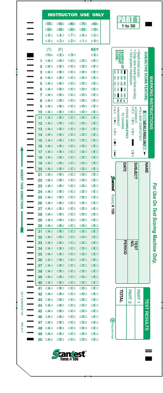 '-100, 882 E Compatible Testing Forms (50 Sheet Pack)