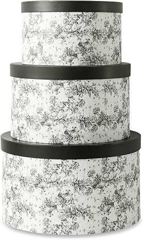 Set of 3 Floral Hat Storage Boxes with Lids