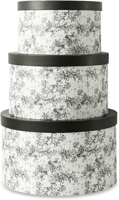 Set of 3 Floral Hat Storage Boxes with Lids