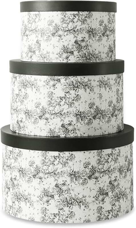 Set of 3 Floral Hat Storage Boxes with Lids