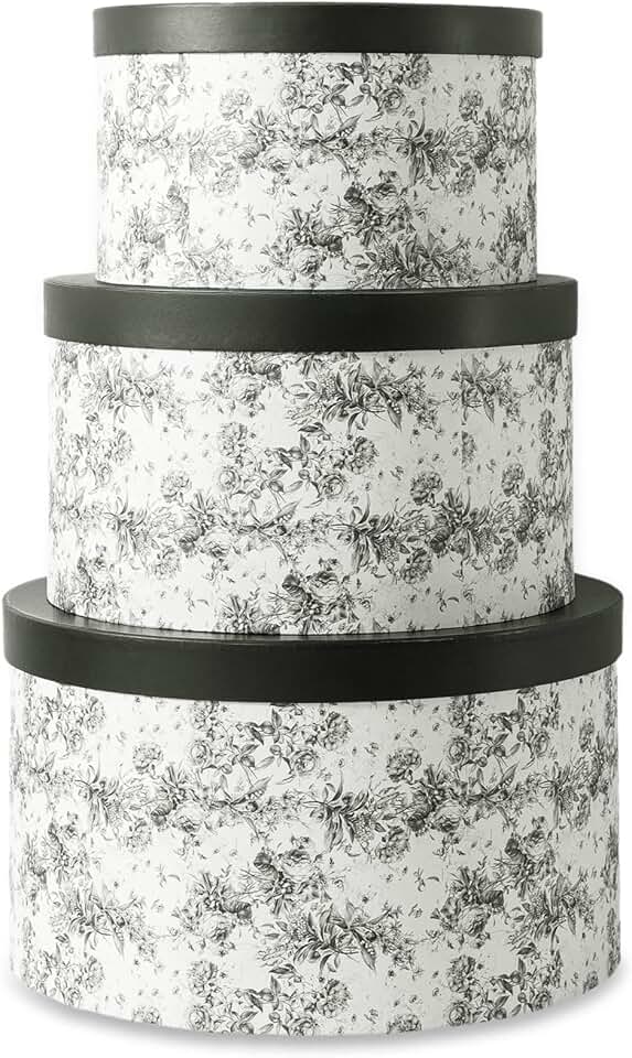 Set of 3 Floral Hat Storage Boxes with Lids