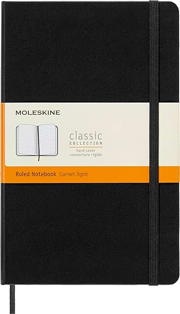 Large black ruled hardcover notebook