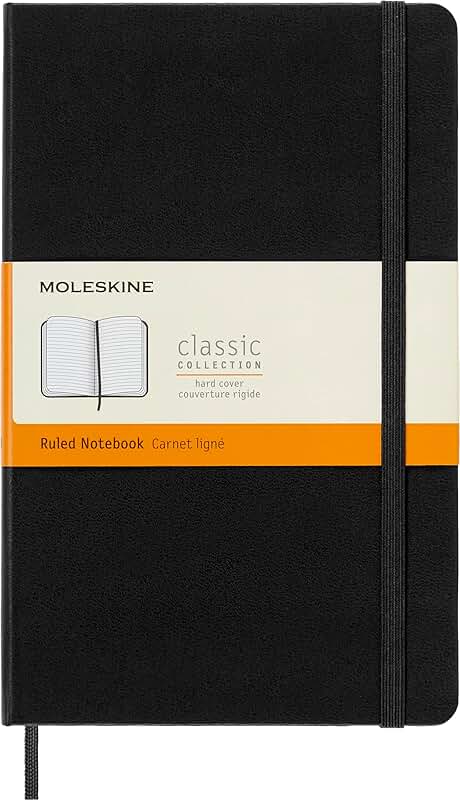 Large black ruled hardcover notebook