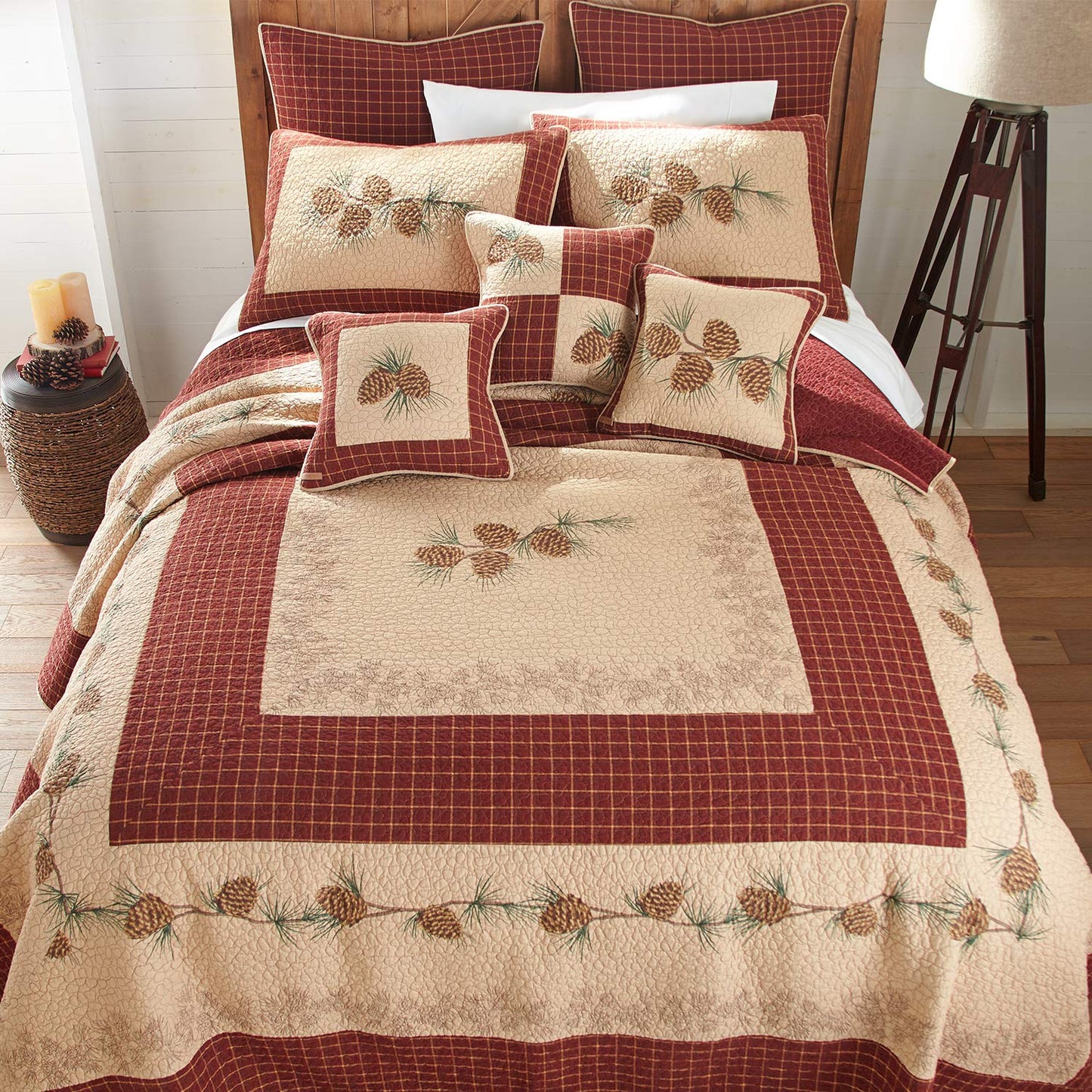 Pillow Sham  Pine Lodge Lodge Decorative Pillow Cover with Pine Cone Pattern  Standard