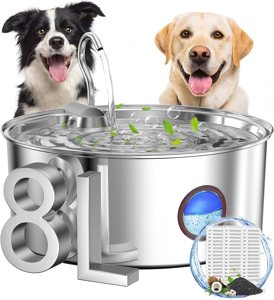 Large Stainless Steel Dog Water Fountain with Filter