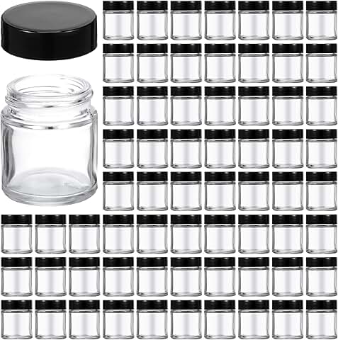 Set of 60 Clear Glass Jars with Lids for Storage