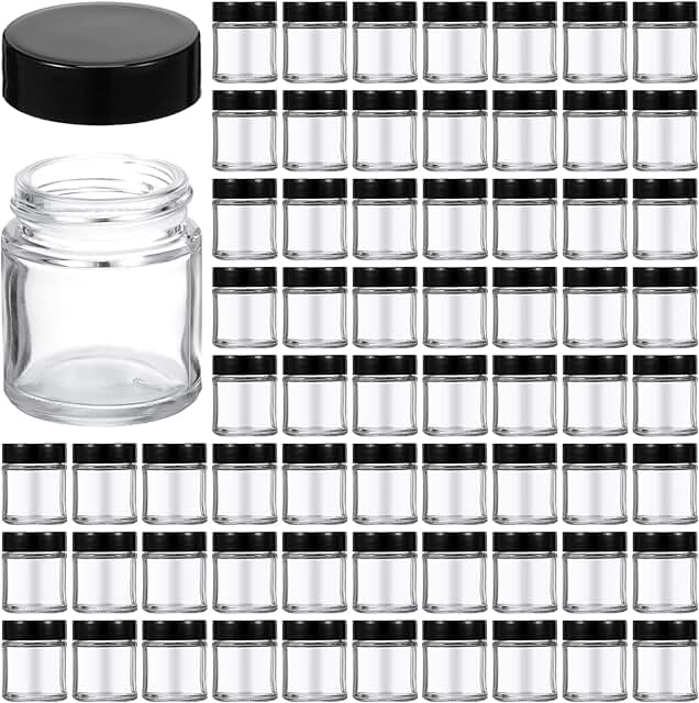 Set of 60 Clear Glass Jars with Lids for Storage