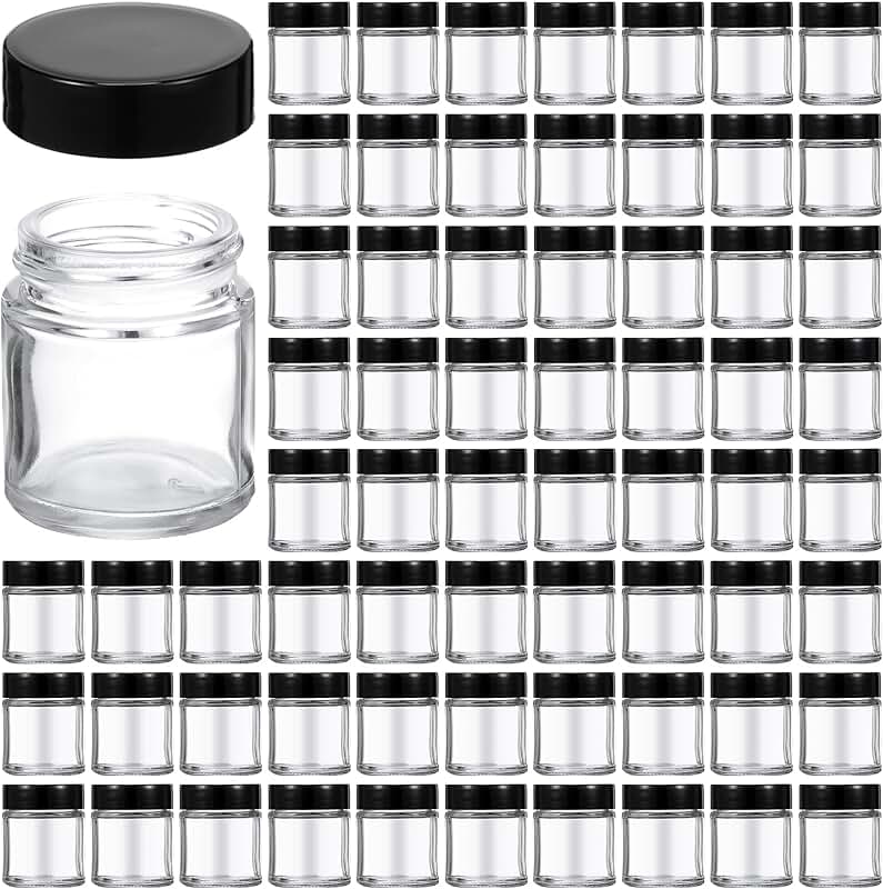 Set of 60 Clear Glass Jars with Lids for Storage
