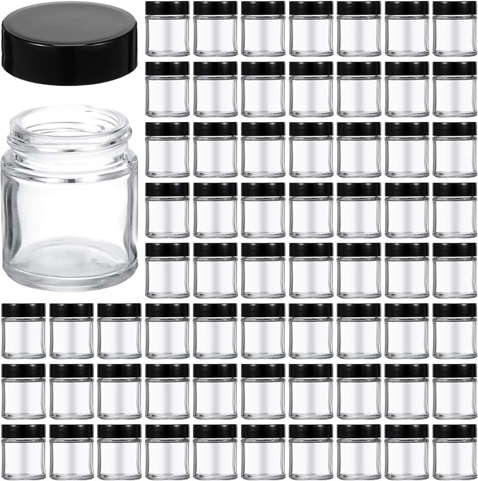 Set of 60 Clear Glass Jars with Lids for Storage