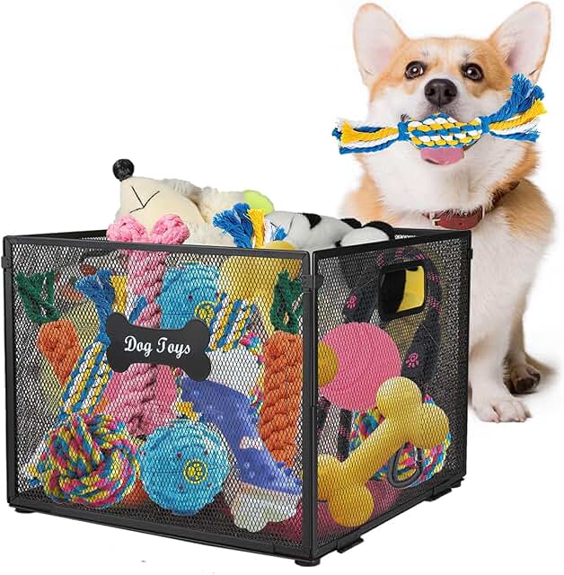 Durable Metal Dog and Cat Toy Basket with Pawprint Design