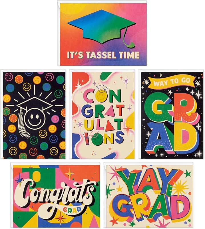 Bulk Graduation Cards with Rainbow Designs, 36 Blank Cards