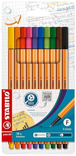 Pack of 10 Assorted Fineliner Point 88