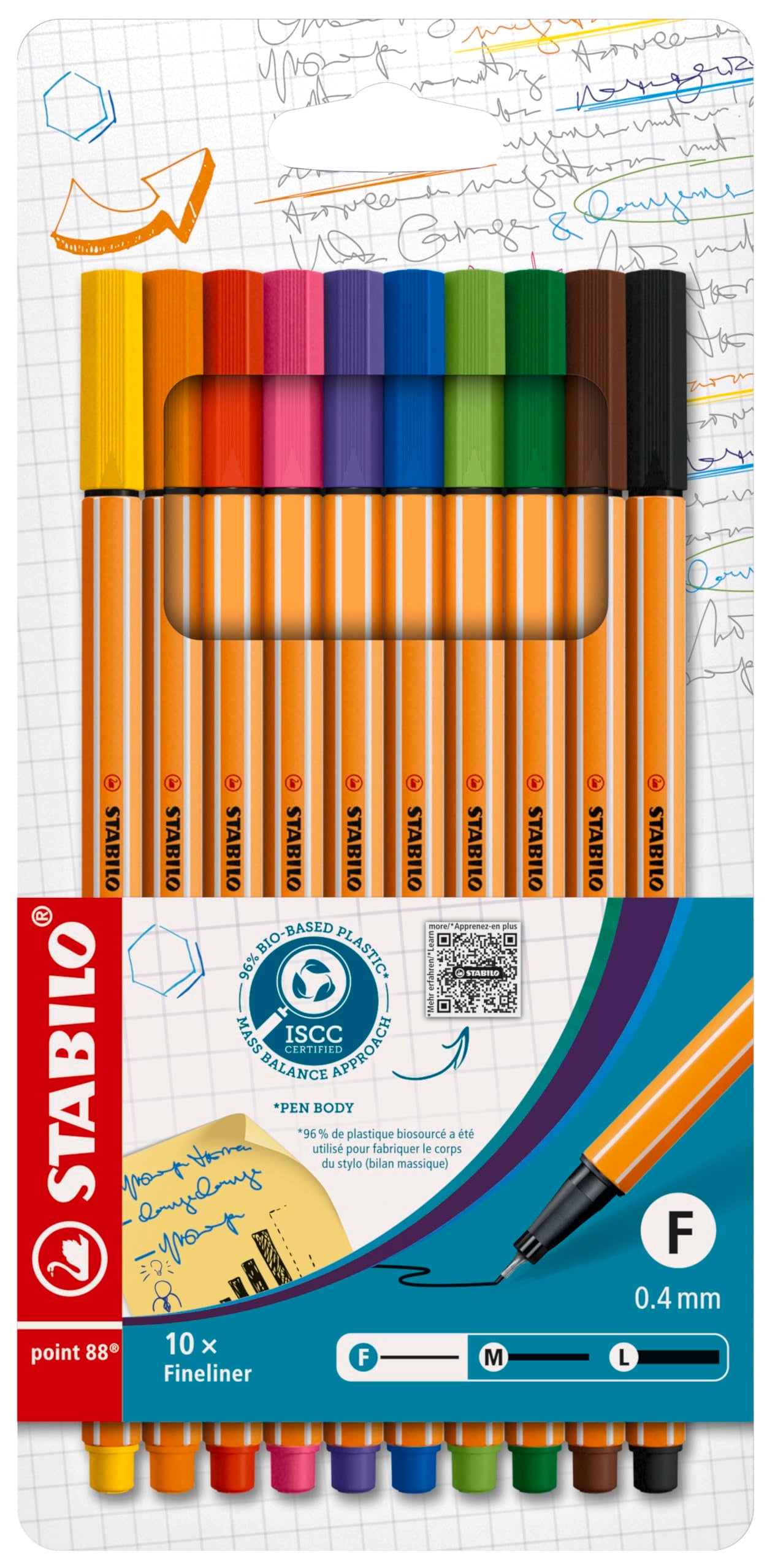 Pack of 10 Assorted Fineliner Point 88