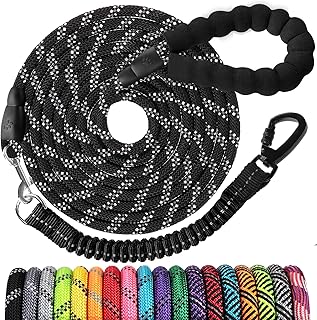 Heavy Duty 100 FT Dog Leash with Bungee Lock and Reflective Thread