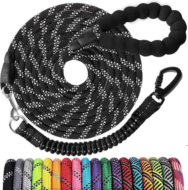 Heavy Duty 100 FT Dog Leash with Bungee Lock and Reflective Thread