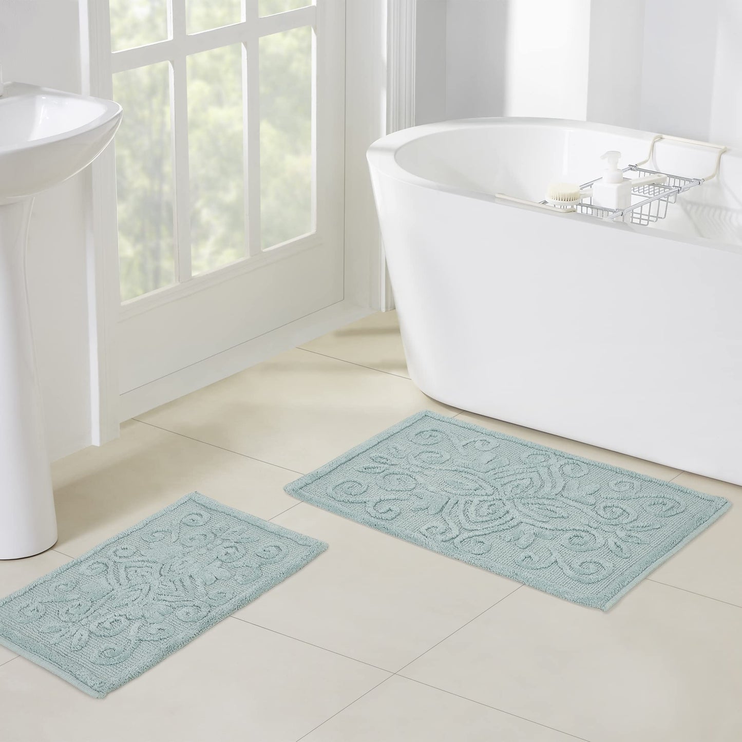 Bathroom Rug Set Stylish Cotton Decor, Soft  Absorbent, 2 Piece, Karri Blue