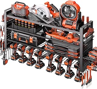 Heavy Duty Wall Mount Tool Organizer with Drill Holders