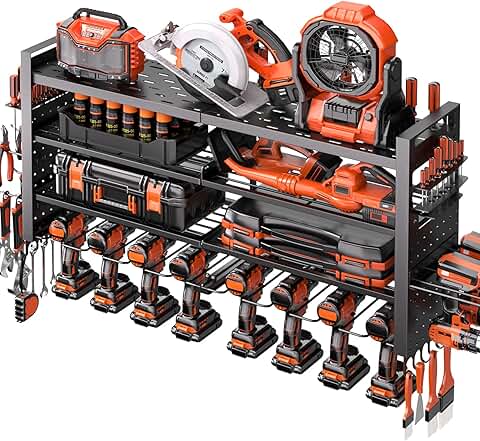 Heavy Duty Wall Mount Tool Organizer with Drill Holders