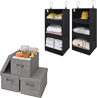 Bundle of 2 Closet Organizers and 3 Storage Bins