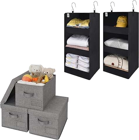 Bundle of 2 Closet Organizers and 3 Storage Bins