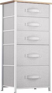 Tall fabric dresser with five drawers for bedroom and living room storage