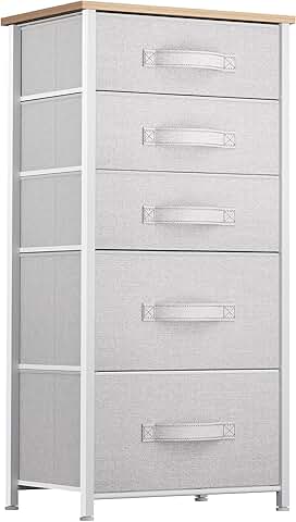 Tall fabric dresser with five drawers for bedroom and living room storage