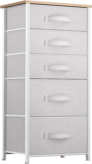 Tall fabric dresser with five drawers for bedroom and living room storage