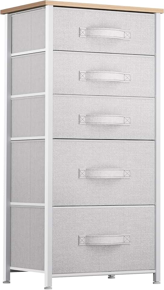 Tall fabric dresser with five drawers for bedroom and living room storage