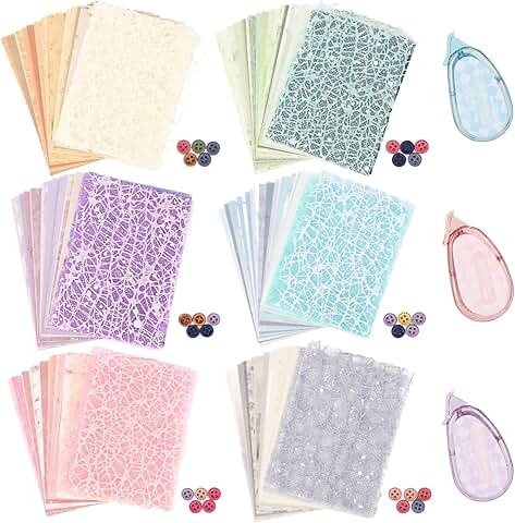 156 Sheets Textured Paper and Mesh Fabric Kit, 6 Pack Scrapbook Paper with 5 Buttons
