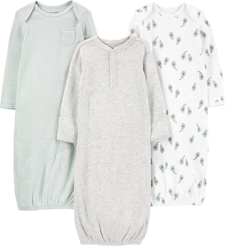 Three-pack of neutral cotton baby sleeper gowns