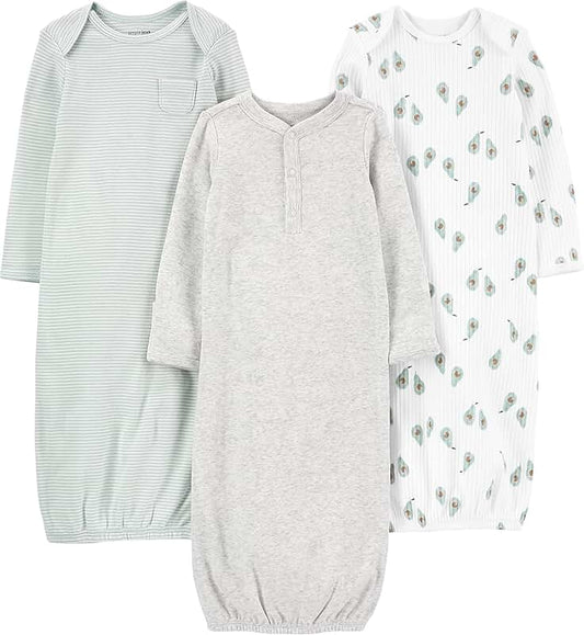 Three-pack of neutral cotton baby sleeper gowns