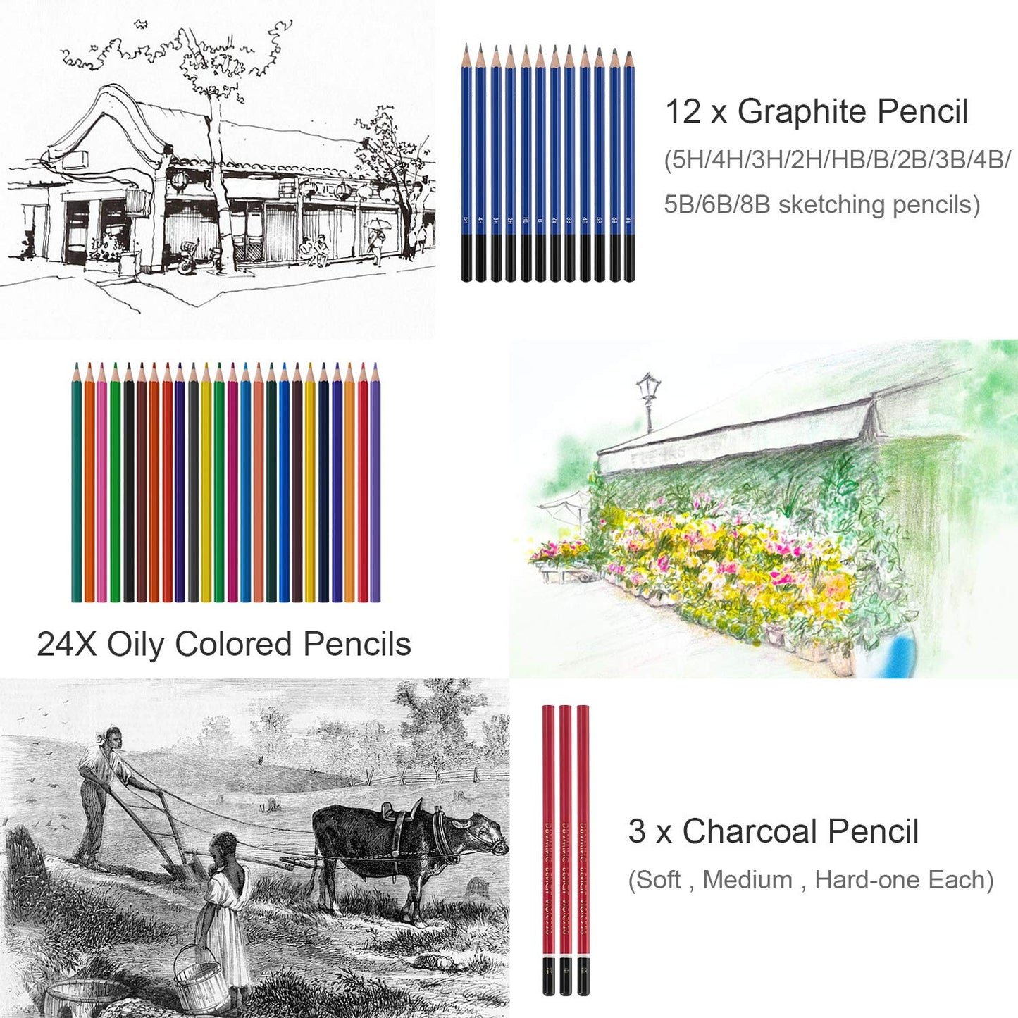 48-Piece Drawing Pencil Sketching Art Supplies Set