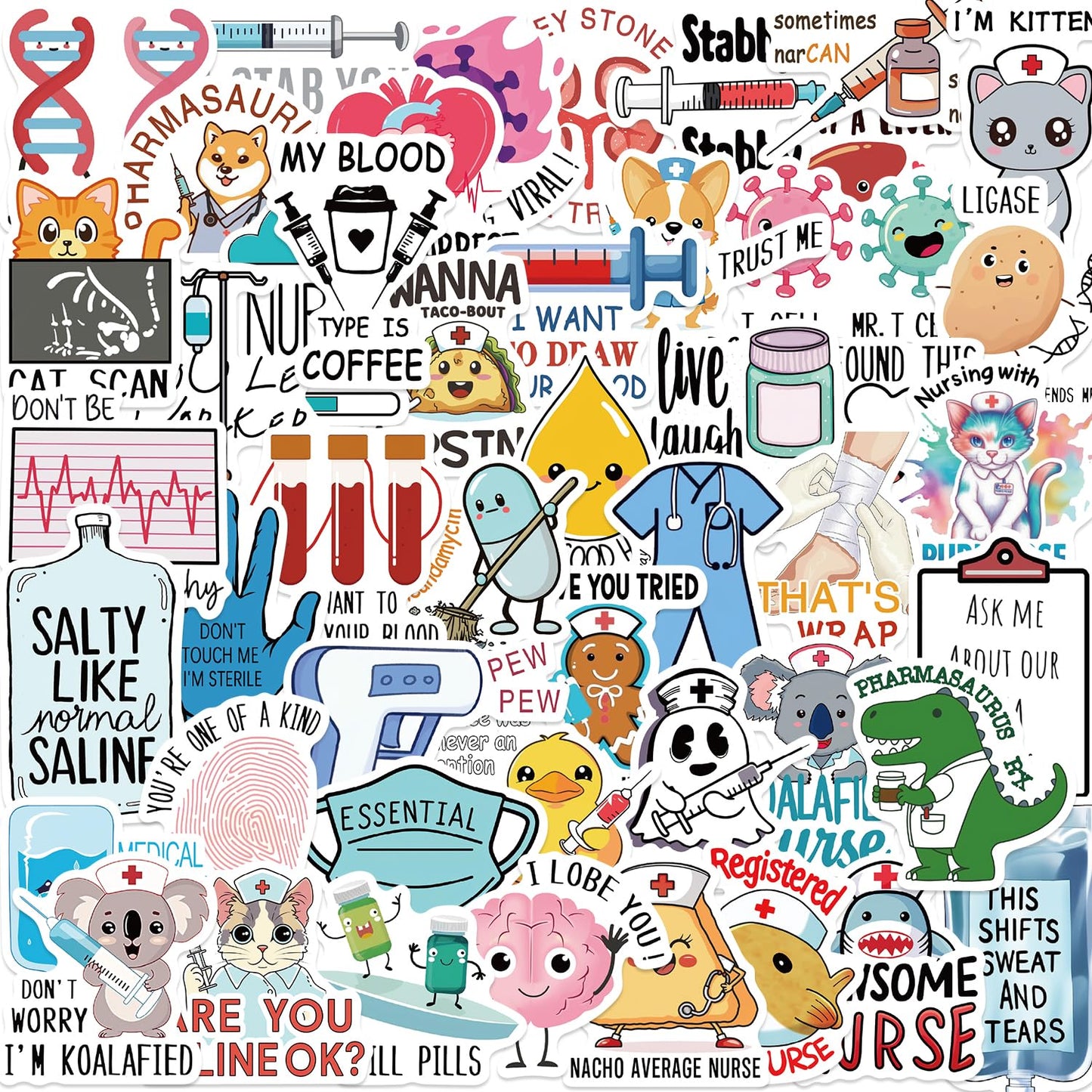 50 Funny Nurse Stickers for Water Bottles and Work