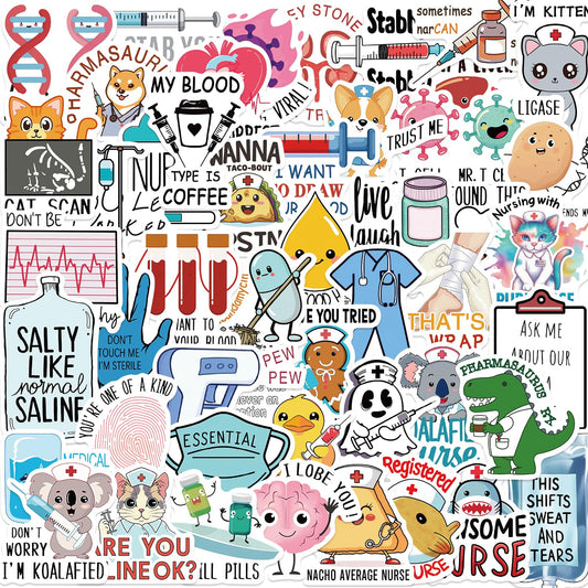 50 Funny Nurse Stickers for Water Bottles and Work