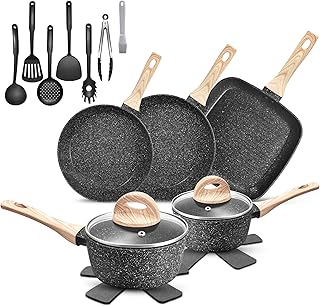 19-Piece Non-Stick Pots and Pans Set with Silicone Tools