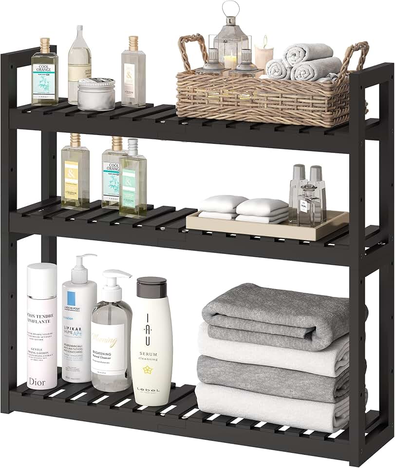 Adjustable 3-Tier Bamboo Bathroom Shelf for Wall Mounting