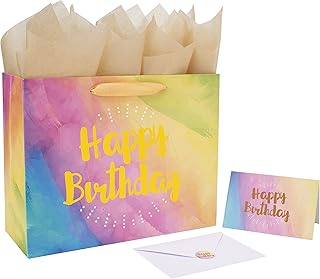 Large Yellow Watercolor Gift Bag with Card and Tissue