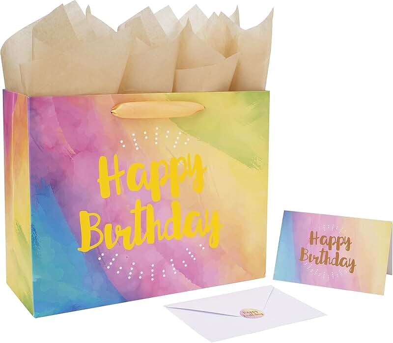 Large Yellow Watercolor Gift Bag with Card and Tissue
