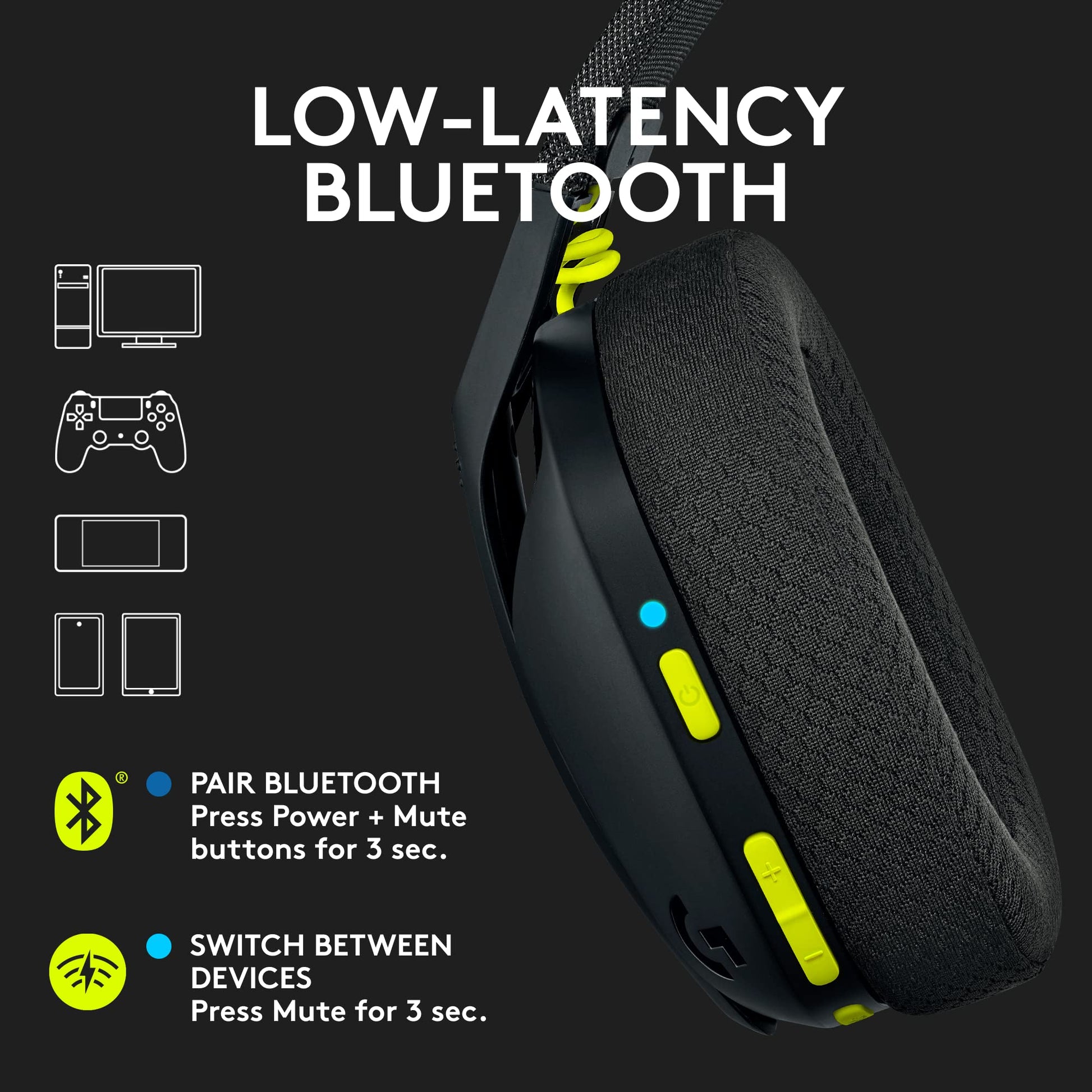 435 LIGHTSPEED and Bluetooth Wireless Gaming Headset - Lightweight over-ear headphones, built-in mics, 18h battery, compatible with Dolby Atmos, PC, PS4, PS5, Nintendo Switch, Mobile - Black