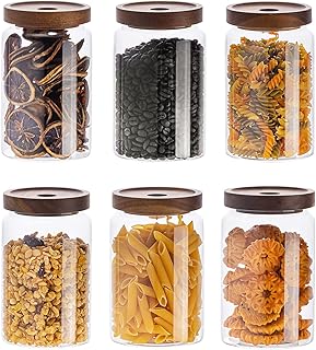 Set of 6 Clear Glass Food Storage Containers with Bamboo Lids