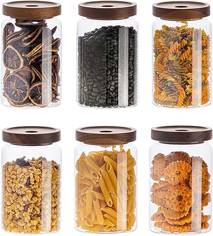 Set of 6 Clear Glass Food Storage Containers with Bamboo Lids