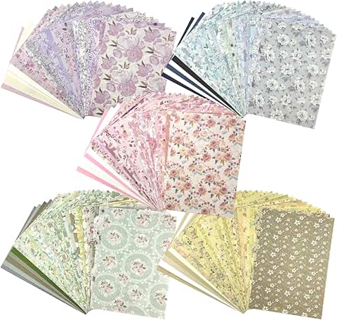 Set of 252 Vintage Floral Scrapbook and Textured Papers with Labels