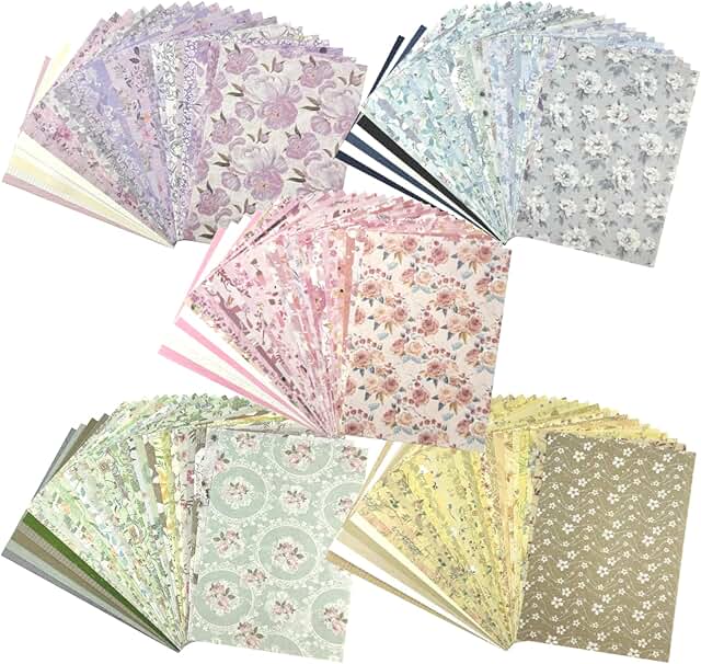 Set of 252 Vintage Floral Scrapbook and Textured Papers with Labels