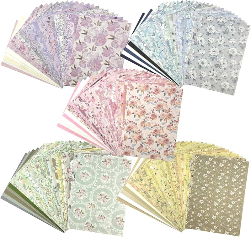 Set of 252 Vintage Floral Scrapbook and Textured Papers with Labels