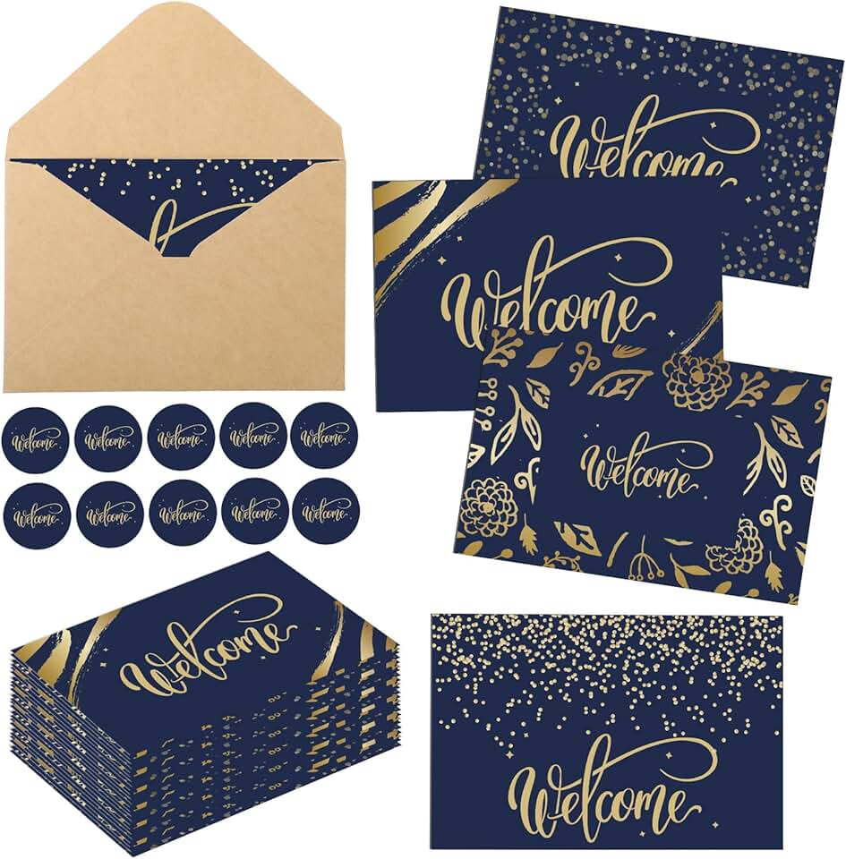 Set of 72 Welcome Cards with Envelopes and Stickers